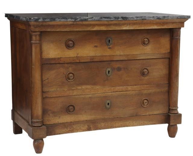 Appraisal: French Empire marble-top walnut commode mid th c projecting frieze