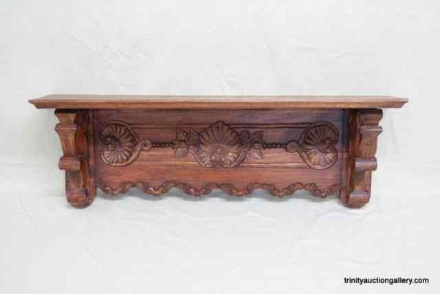 Appraisal: Carved Walnut Wall Mount ShelfIs a very nice hand carved