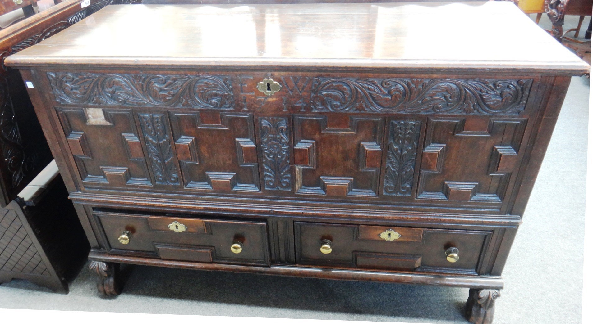 Appraisal: An th century continental carved oak mule chest the lift