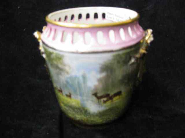 Appraisal: Old Paris Porcelain Vase openwork top handpainted scene of landscape