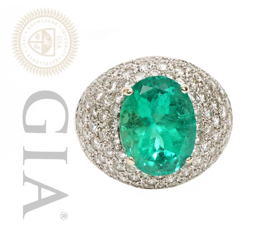 Appraisal: FRENCH COLUMBIAN GIA CERT EMERALD DIAMOND RINGEstate French Columbian emerald