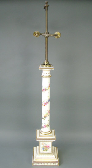 Appraisal: An English porcelain table lamp th century the columnar pedestal