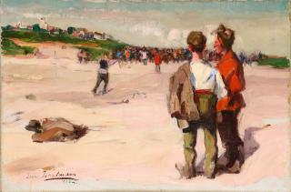 Appraisal: Leon Gaspard - Beach Scene oil on canvas inchessigned Leon