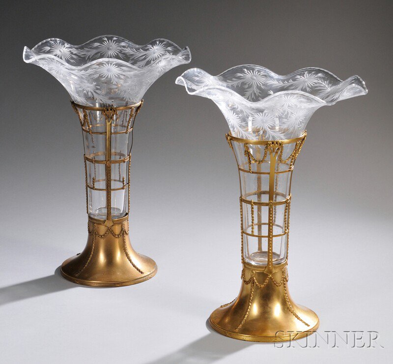 Appraisal: Pair of Classical Revival Gilt-metal and Colorless Floral Cut Glass