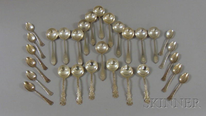 Appraisal: Group of Sterling and Silver Plated Spoons a set of