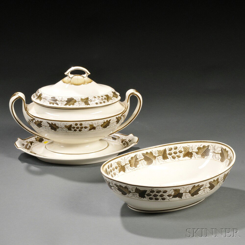 Appraisal: Spode Grisaille-decorated Creamware Covered Oval Tureen and Bowl England early