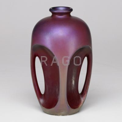 Appraisal: ZSOLNAY PECS Vase with four curved buttress arms early th