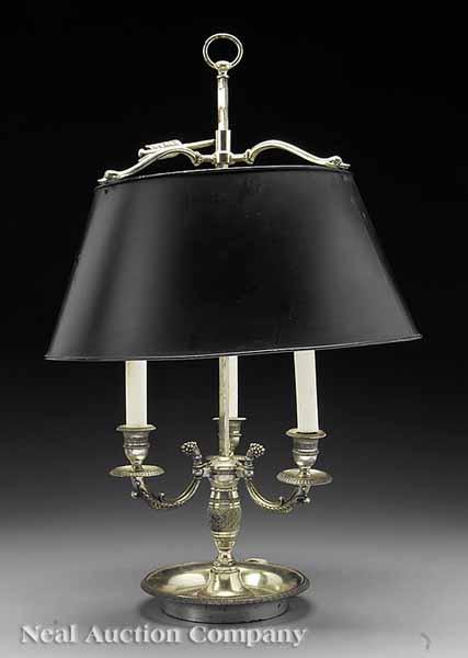 Appraisal: A Louis XVI-Style Argent and Tole Peinte Bouillotte Lamp early