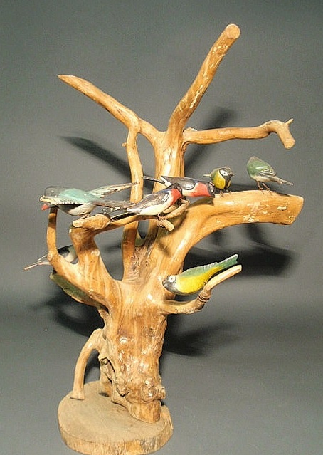 Appraisal: German folk art carved bird tree late th c early