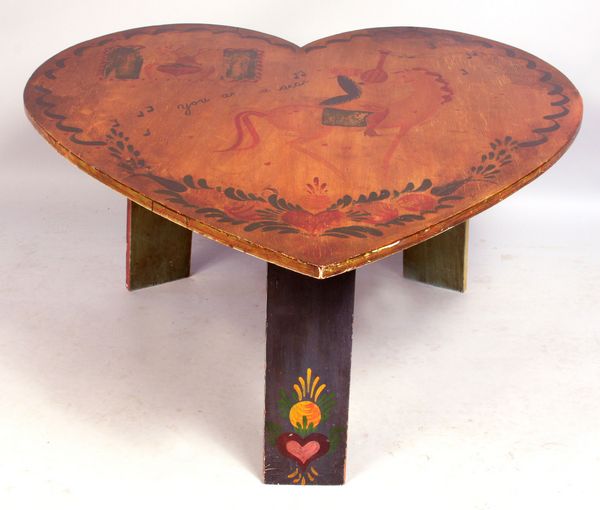 Appraisal: Peter Hunt heart shape painted table h x w x