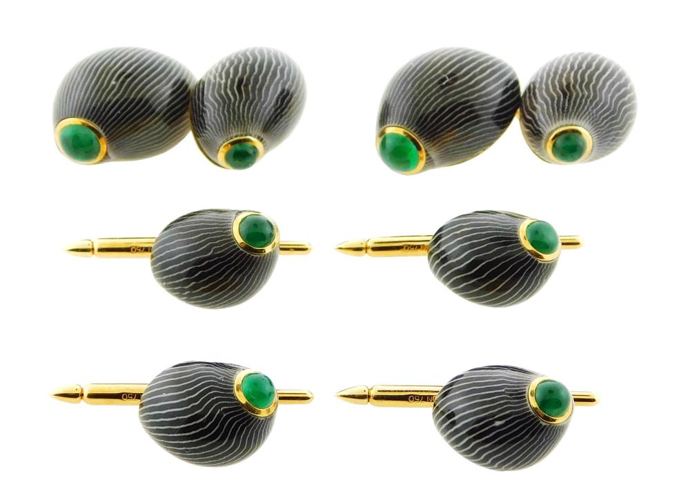 Appraisal: JEWELRY Rare Trianon Enameled Men's Cufflinks and Button Stud Set