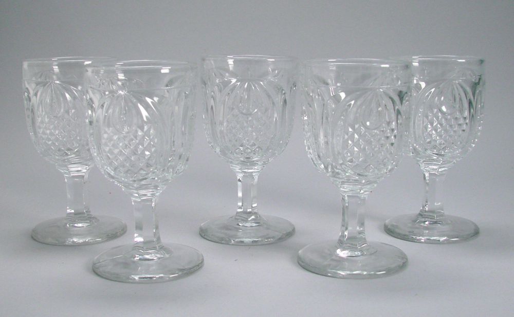 Appraisal: SET OF FIVE CLEAR FLINT GLASS WATER GOBLETS Mid- th