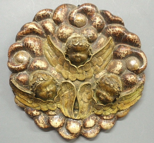 Appraisal: - Round Italian carved plaque with three cherubs probably th