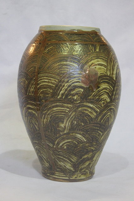 Appraisal: A DAVID FRITH STUDIO POTTERY STONEWARE VASE with combed decoration