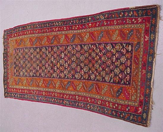 Appraisal: Semi-antique Caucasian Derbent rug orange red blue geometric pattern with