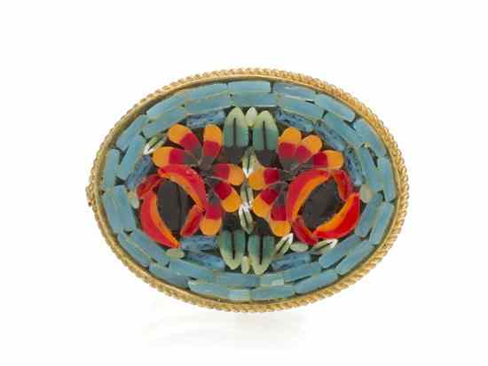 Appraisal: An Antique Micromosaic Pin consisting of blue orange red and