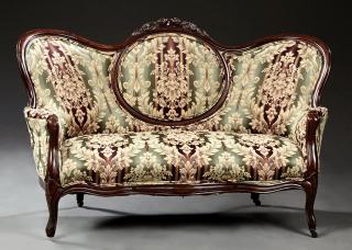 Appraisal: American Victorian Style Carved Mahogany Settee e American Victorian Style