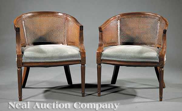 Appraisal: A Pair of Regency-Style Fruitwood and Caned Berg res mid-