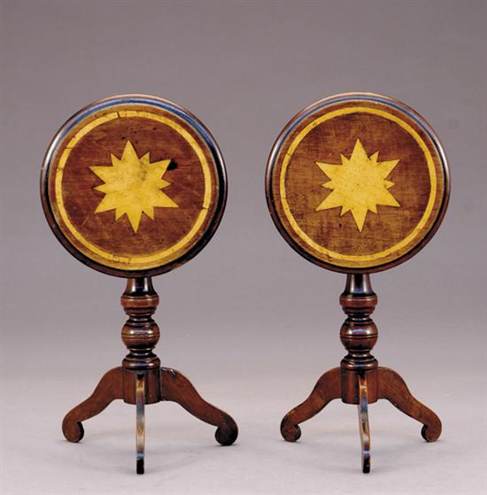 Appraisal: Pair of miniature English mahogany tilt-top tables late th century