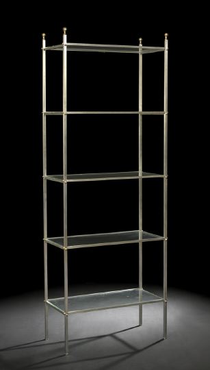 Appraisal: Stylish American Brushed Steel and Glass Etagere th century fitted