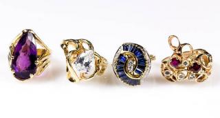 Appraisal: Collection of gemstone and yellow gold rings Collection of gemstone