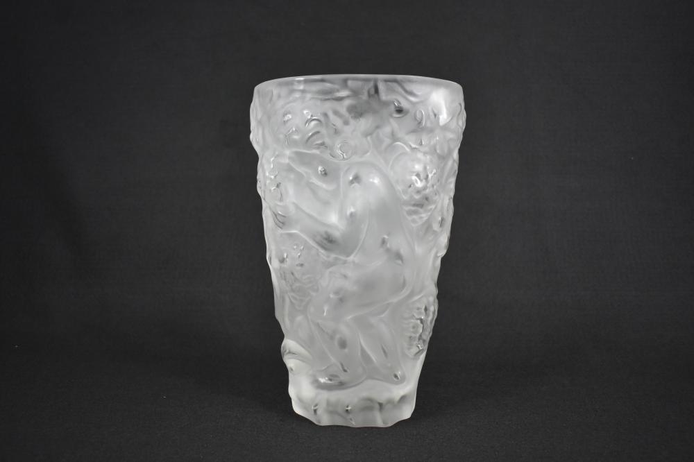 Appraisal: CZECHOSLOVAKIAN FROSTED COLORLESS GLASS TALL VASE th Century with an