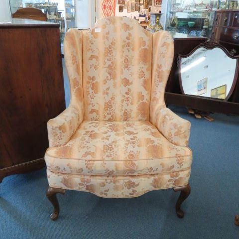 Appraisal: Wing Back Chair floral silk brocade peach color by Heritage