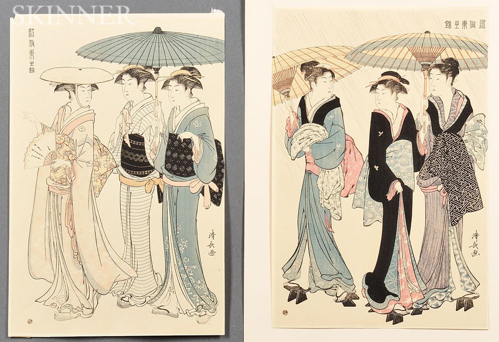 Appraisal: Two Torii Kiyonaga - Woodblock Prints Japan both depicting three