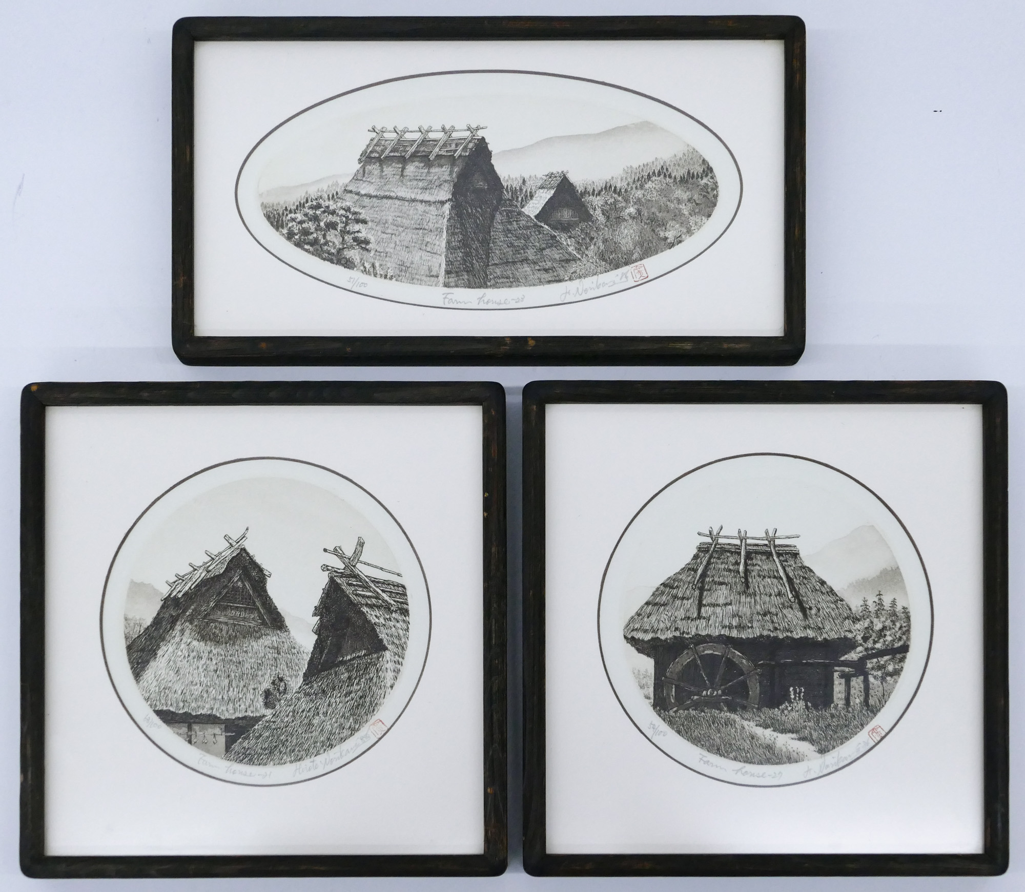 Appraisal: pc Hiroto Norikane b Japanese ''Farm House'' Small Mezzotints ''x