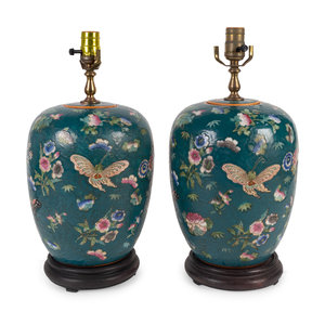 Appraisal: A Pair of Chinese Vases Mounted as Lamps TH CENTURY