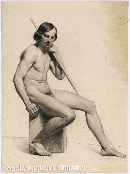 Appraisal: Merry-Joseph Blondel French - Seated Youth Academic Male Nude black