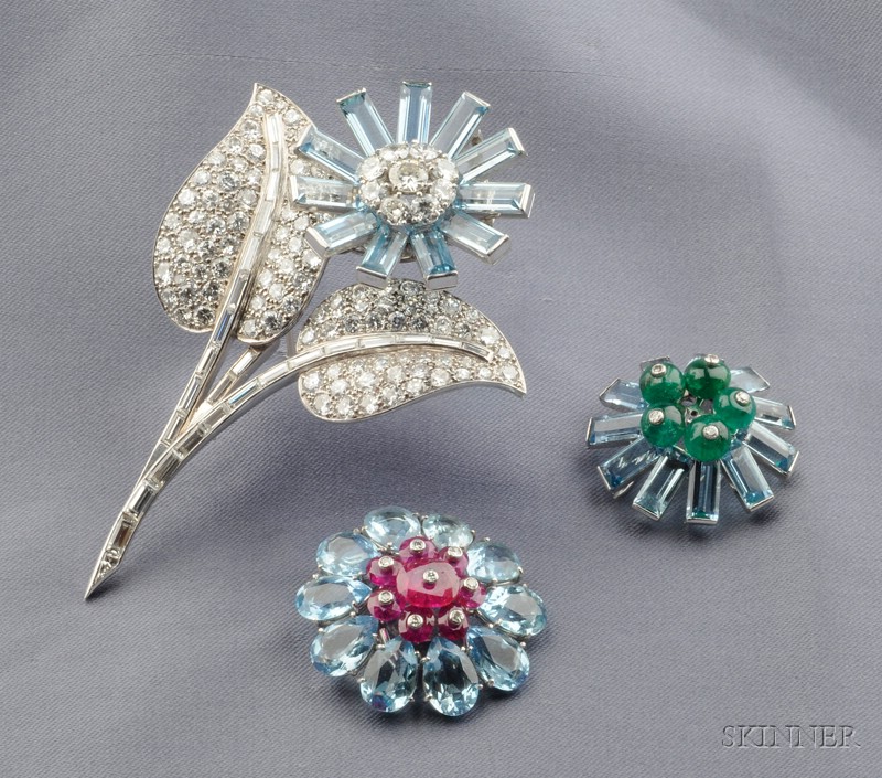 Appraisal: Platinum Diamond and Gem-set Brooch Cartier Paris c s designed