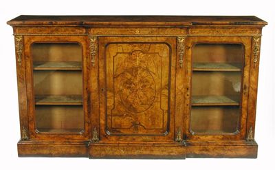 Appraisal: A Victorian burr walnut breakfront side cabinet inlaid marquetry and