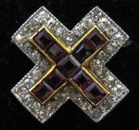 Appraisal: Small white gold diamond and ruby 'cross' charm th century