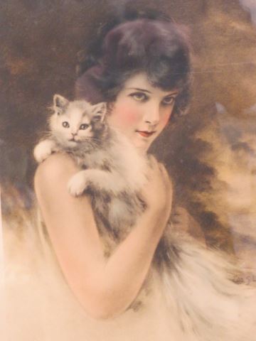 Appraisal: Eda S Doench lithograph Prize Winners lady with cat Art