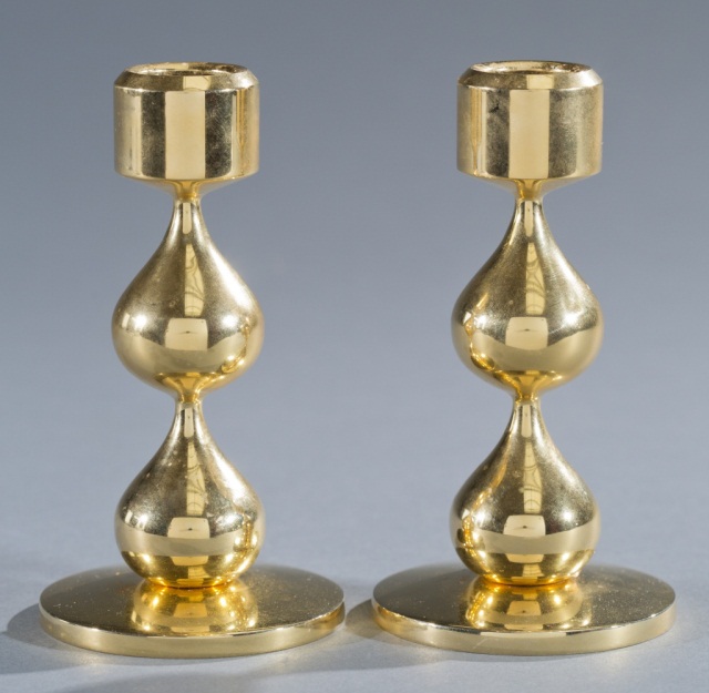 Appraisal: Pair of Design Asmussen K Plated Candle Holders Made in