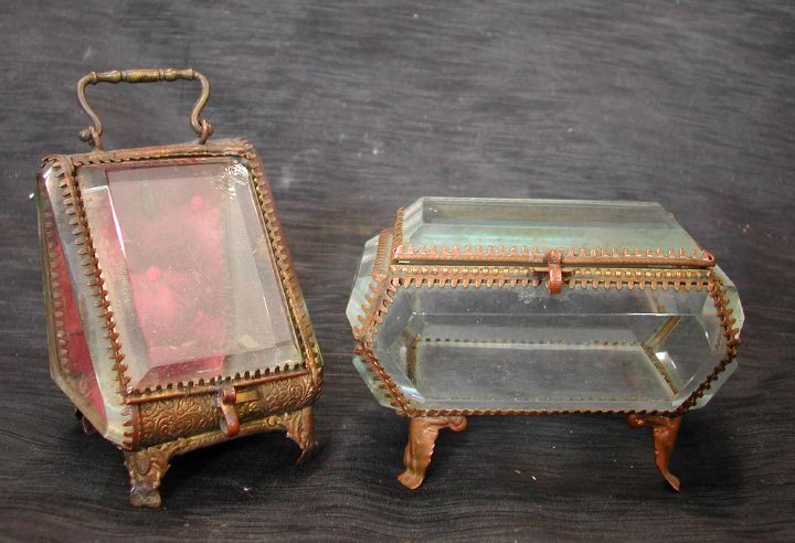 Appraisal: Two Continental Crystal Items one an oblong brass-mounted beveled crystal