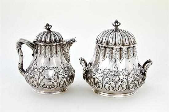 Appraisal: Grosjean Woodward coin silver sugar and creamer for Tiffany Co