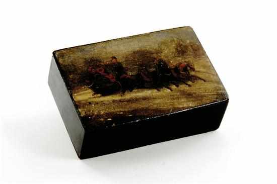 Appraisal: Russian pictorial lacquered box early th century hinged cover depicting