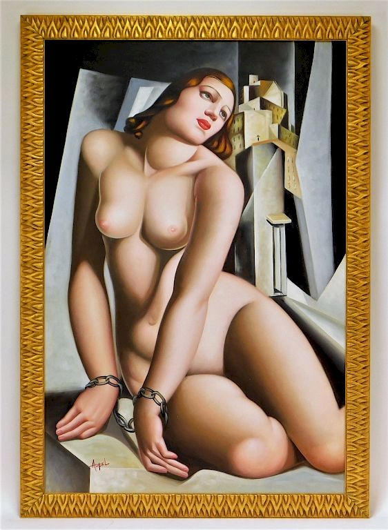 Appraisal: Aft Tamara Lempicka Art Deco Nude Female Painting United States