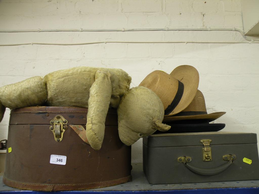 Appraisal: A canvas and other hat boxes two straw hats a