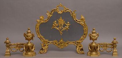 Appraisal: PAIR OF LOUIS XVI-STYLE GILT-BRONZE CHENETS AND A TRESTLE FIRE