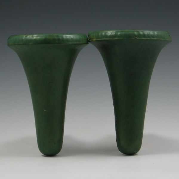 Appraisal: Zanesville Stoneware Matte Green Wall Pockets both unmarked left has