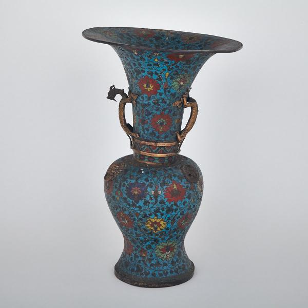 Appraisal: Large Cloisonn Enamel Gu Vase th Century Decorated with blossoming