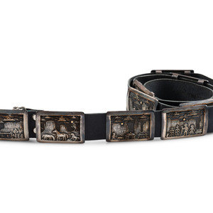 Appraisal: Navajo Sterling Silver Storyteller Concha Belt with K Gold Accents