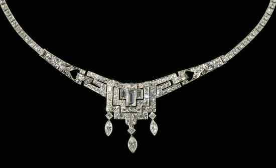 Appraisal: ART DECO PLATINUM AND DIAMOND CHOKER ''Line'' necklace of app