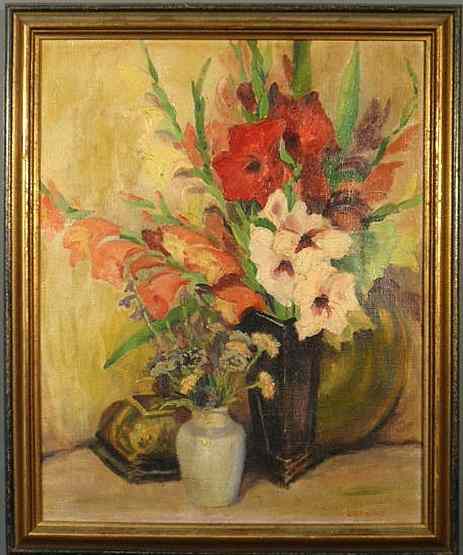 Appraisal: Oil on canvas still life painting of flowers signed l