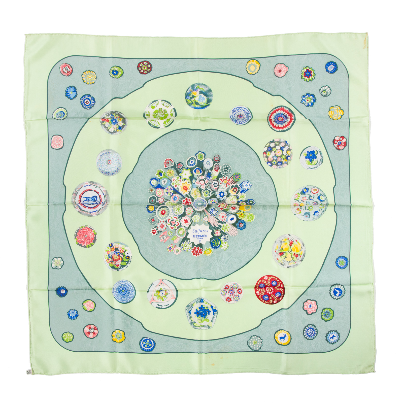 Appraisal: AN HERMES SULFURES SCARF Light green and multicolor Hermes cm