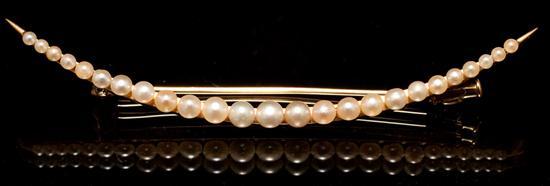 Appraisal: K yellow gold and cultured pearl crescent-form brooch early th