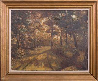 Appraisal: L Vare Road Through the Trees early th c oil